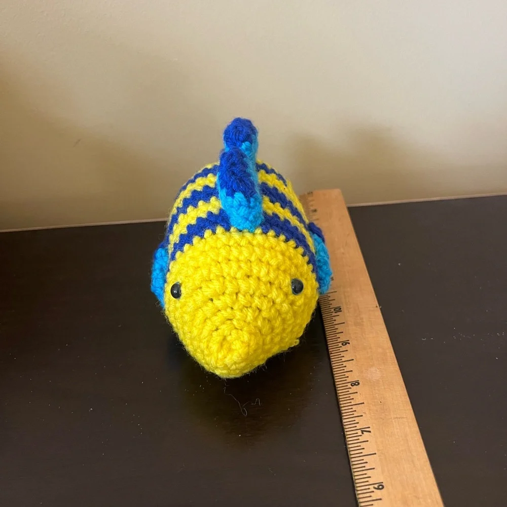 Handmade Crochet Trout – Yellow & Blue Amigurumi Fish Plush